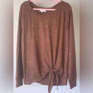 Nine Britton Billie Tie Front Brushed Knit top. Color Caramel. Size XL. NWT!